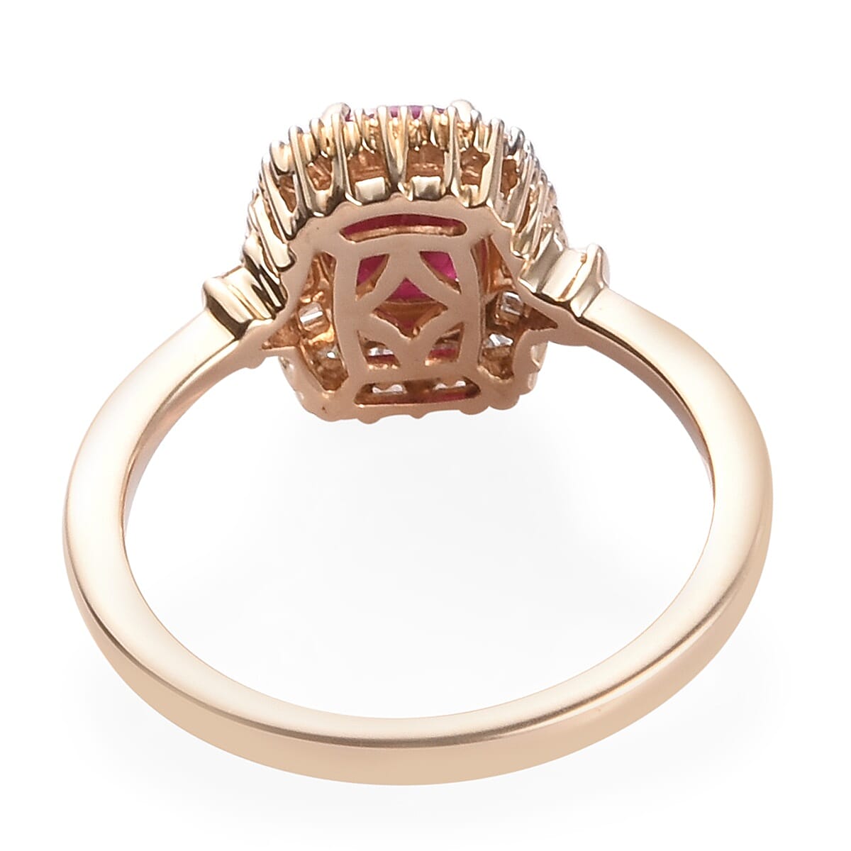 Collectors Edition- 9K Yellow Gold Cushion Cut AAA Ruby and Natural Diamond (I3) Ring 1.20 Ct.