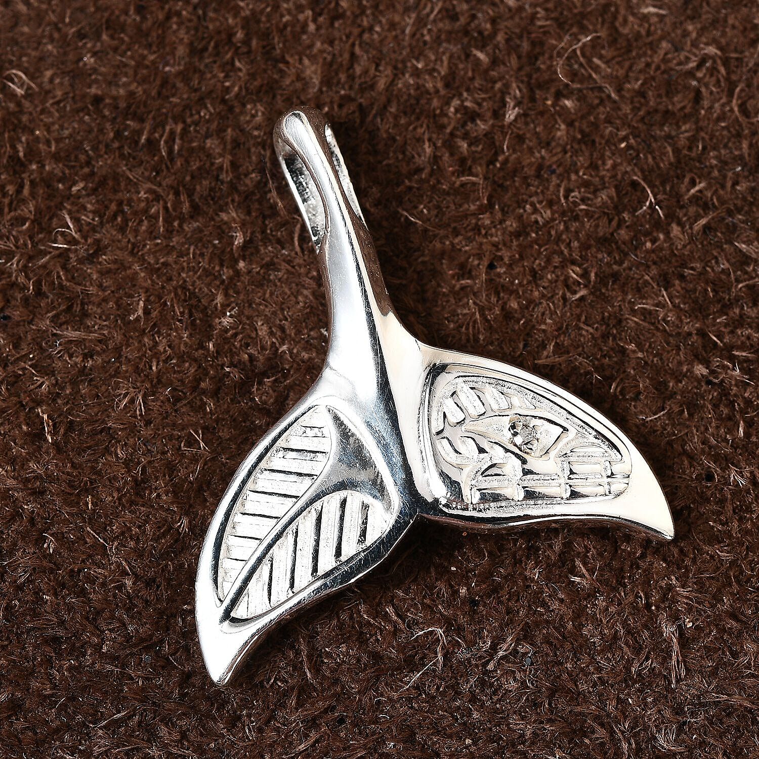 Diamond Whale Tail Pendant in Sterling Silver