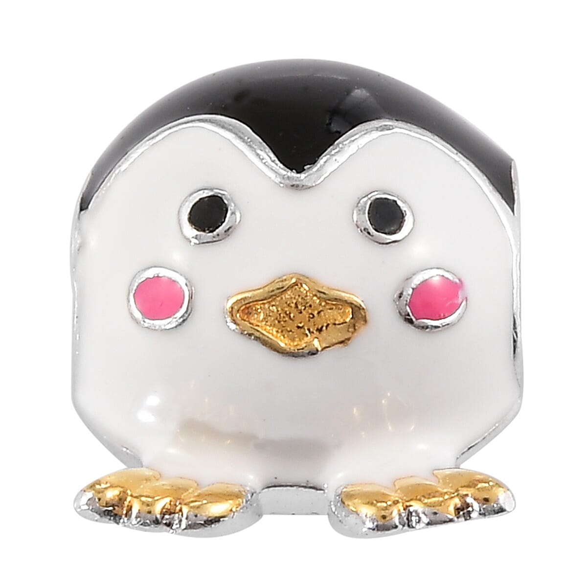Charmes De Memoire - Platinum and Yellow Gold Overlay Sterling Silver Enamelled Penguin Charm