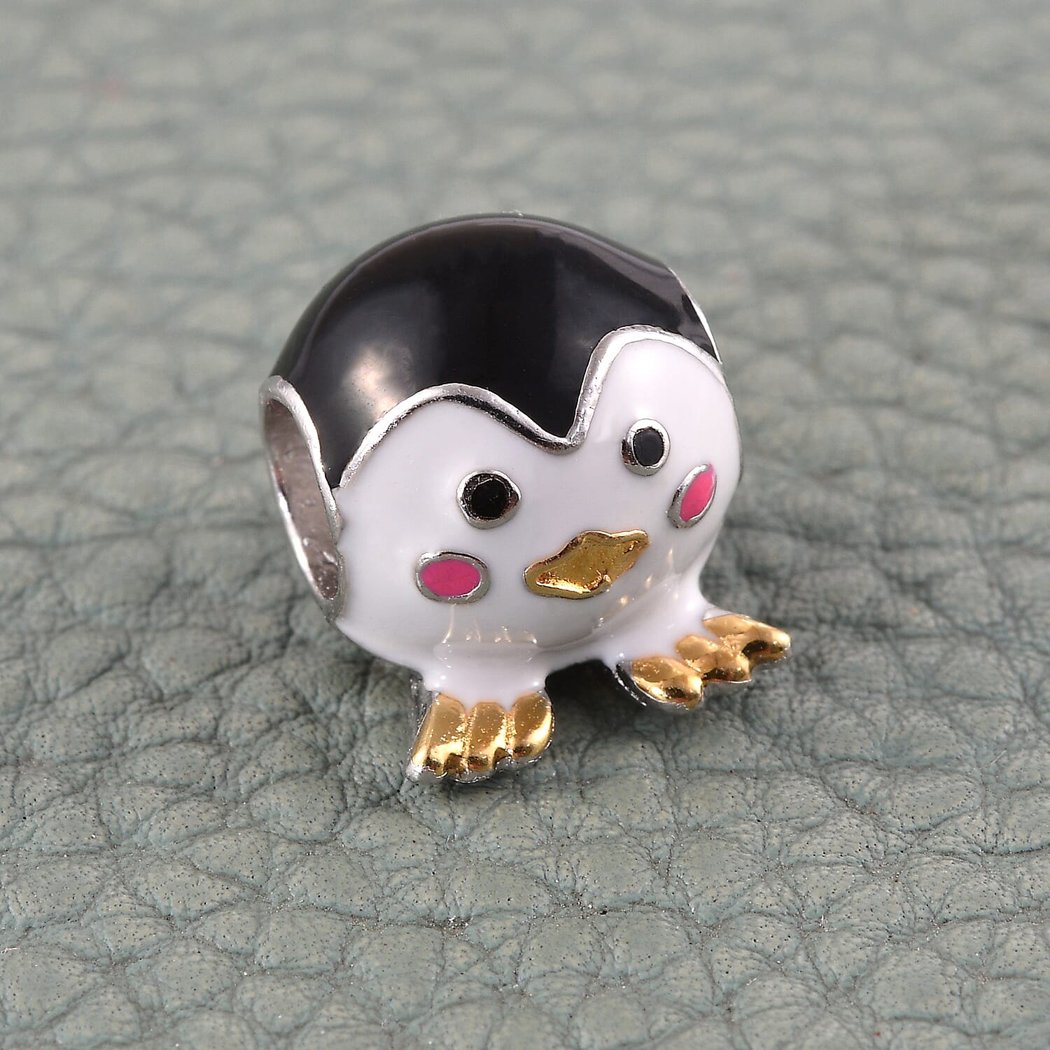 Charmes De Memoire - Platinum and Yellow Gold Overlay Sterling Silver Enamelled Penguin Charm