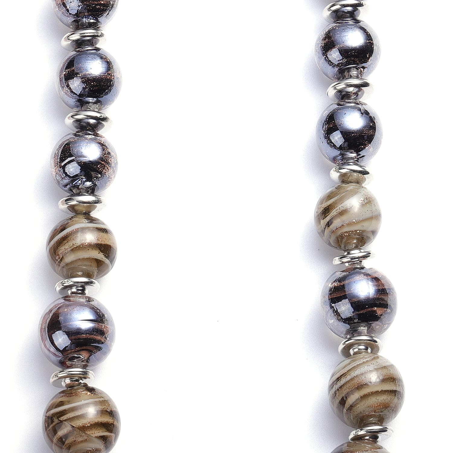 Black Murano Bead, Grey Murano Bead Hook Earrings, Stretchable Bracelet (Size 7) and Necklace (Size 20 with 3 inch Extender) in Stainless Steel