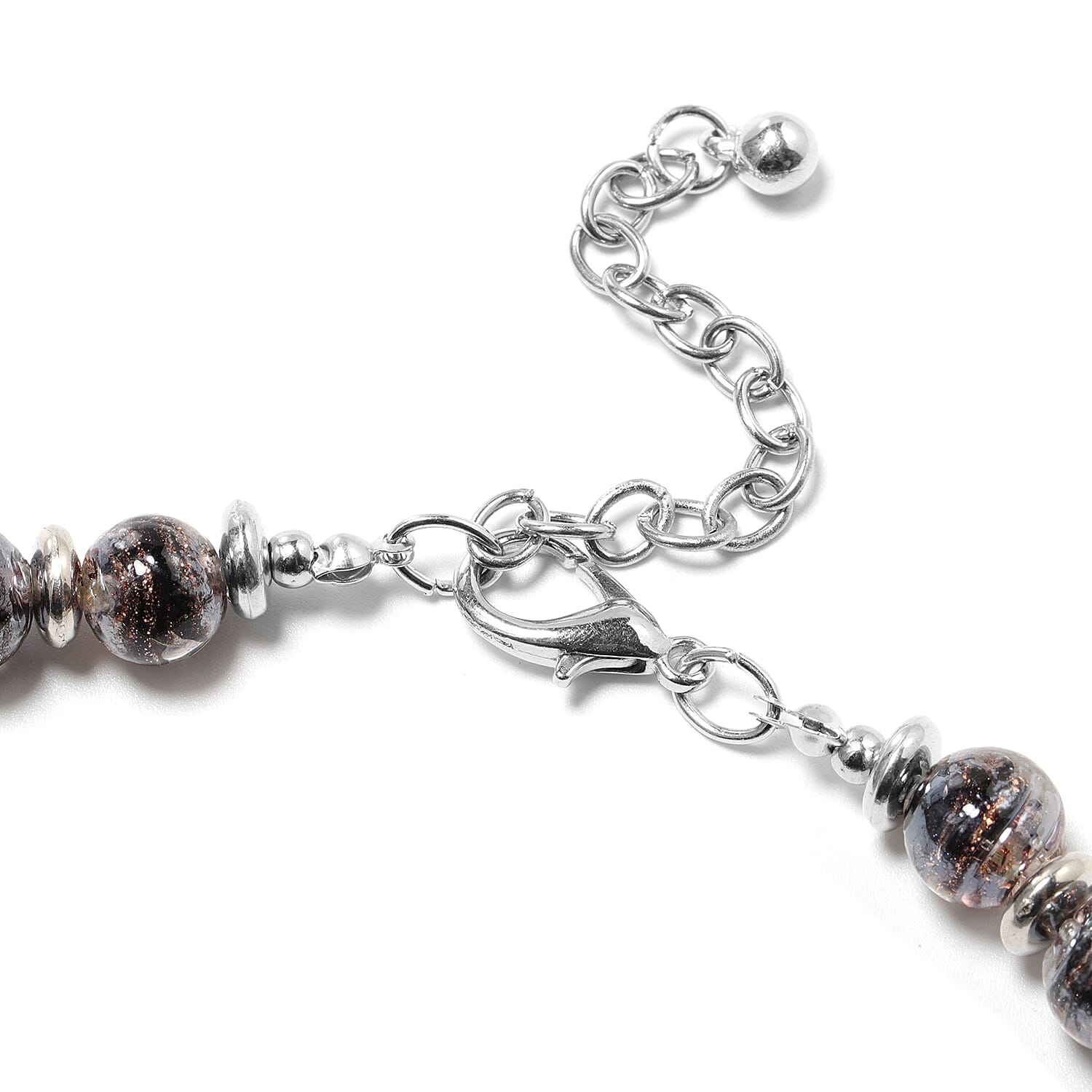 Black Murano Bead, Grey Murano Bead Hook Earrings, Stretchable Bracelet (Size 7) and Necklace (Size 20 with 3 inch Extender) in Stainless Steel