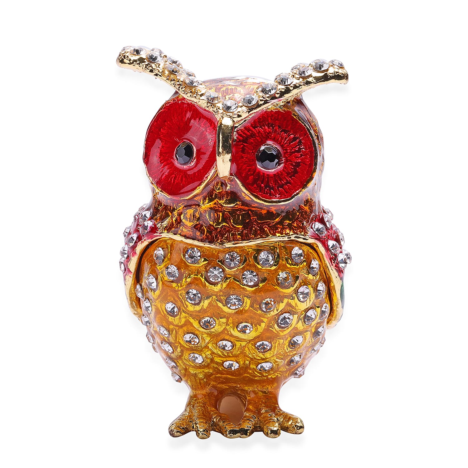 Black and White Austrian Crystal Studded Enamelled Owl Trinket Box