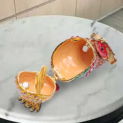 Black and White Austrian Crystal Studded Enamelled Owl Trinket Box