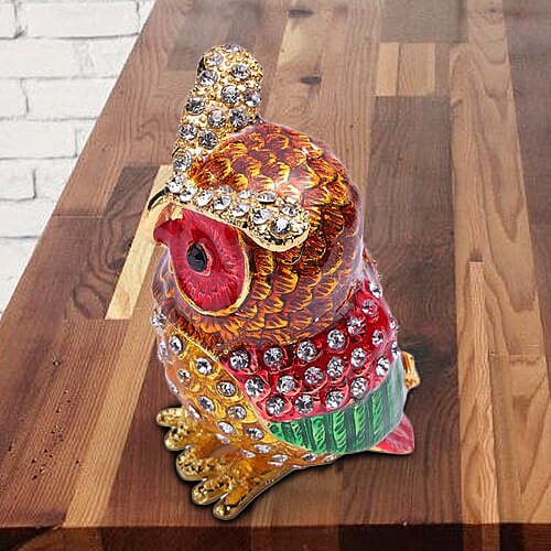 Black and White Austrian Crystal Studded Enamelled Owl Trinket Box