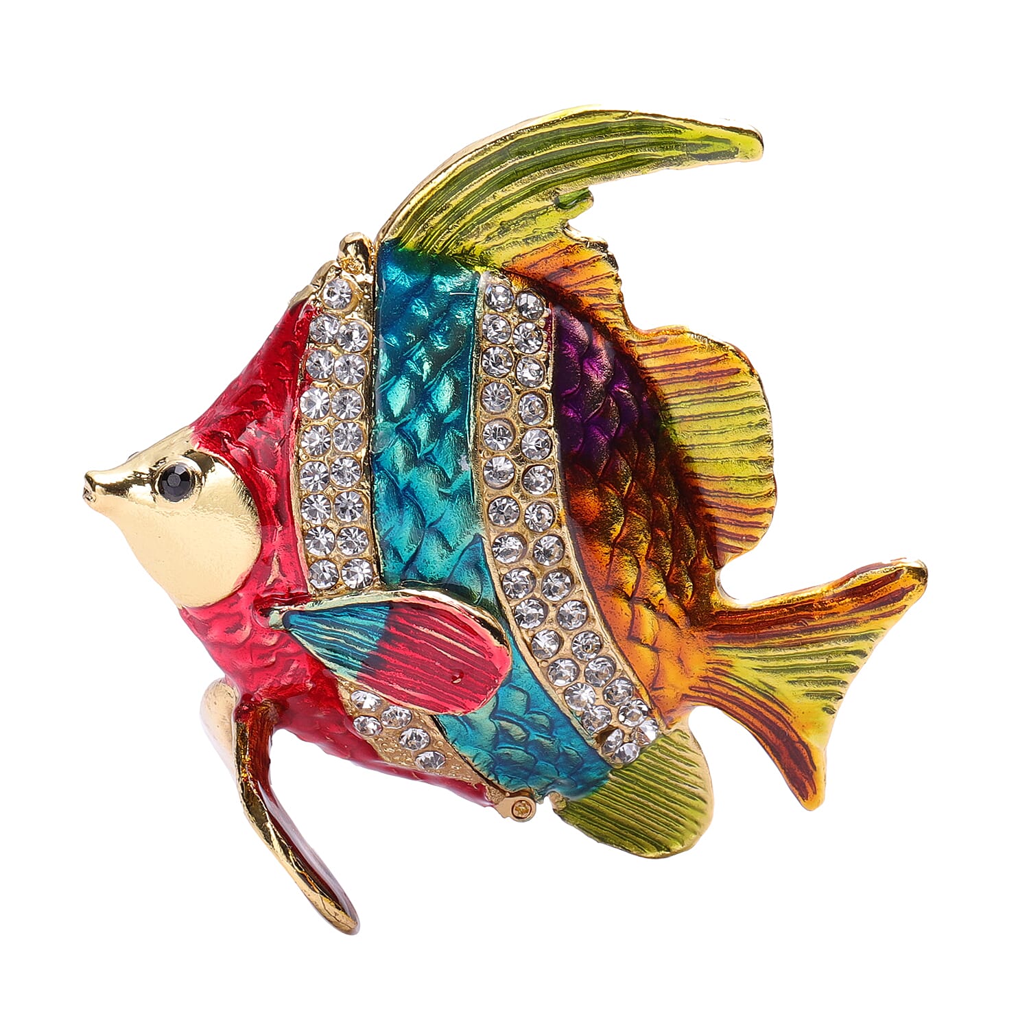 Multi Austrian Crystal Studded Enamelled Fish Trinket Box