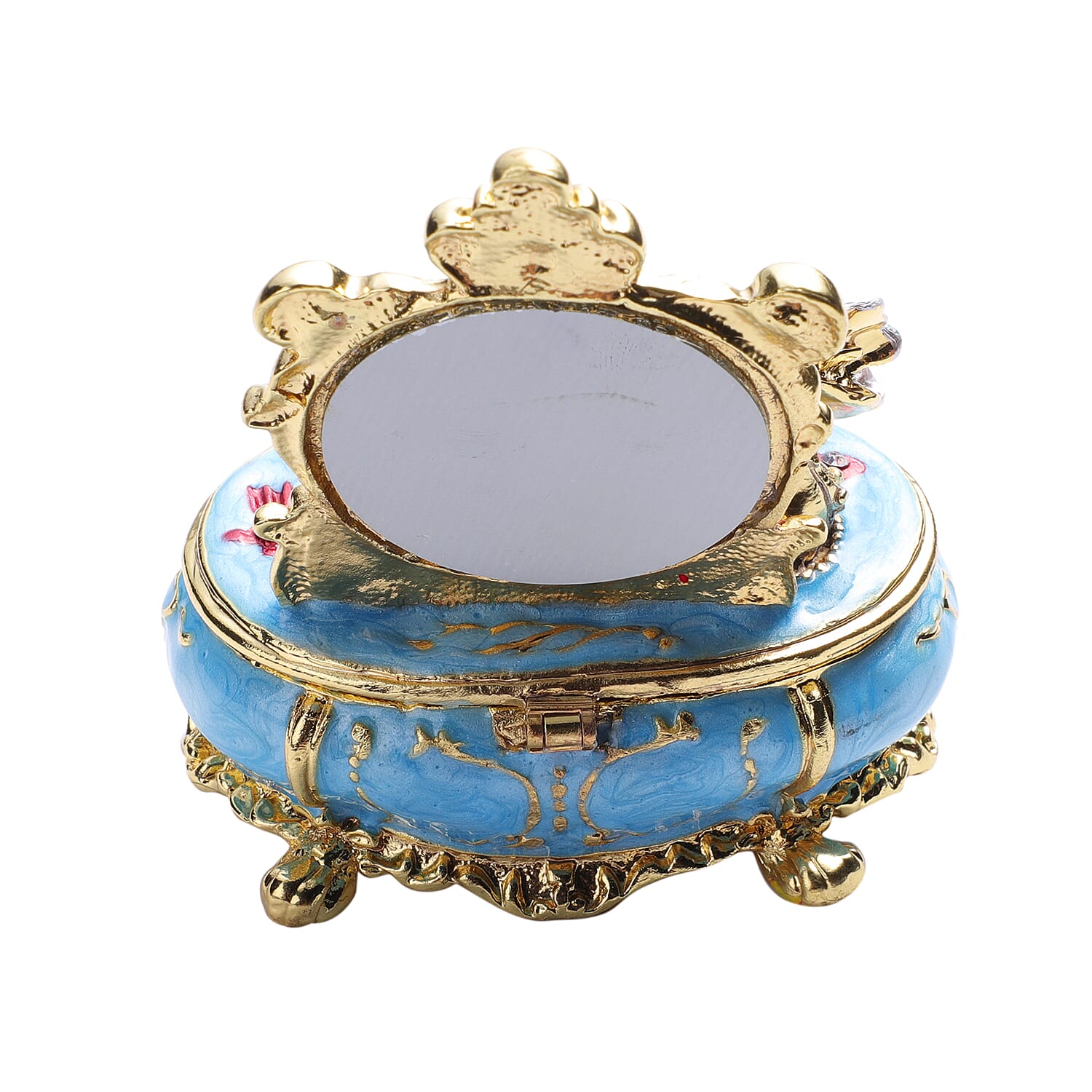 Multi Austrian Crystal Studded Enamelled Mirror Trinket Box