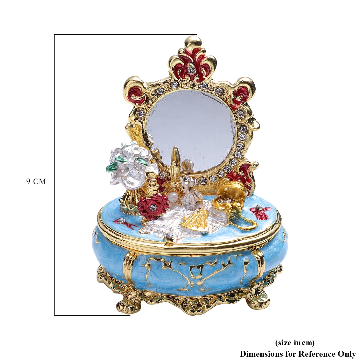Multi Austrian Crystal Studded Enamelled Mirror Trinket Box