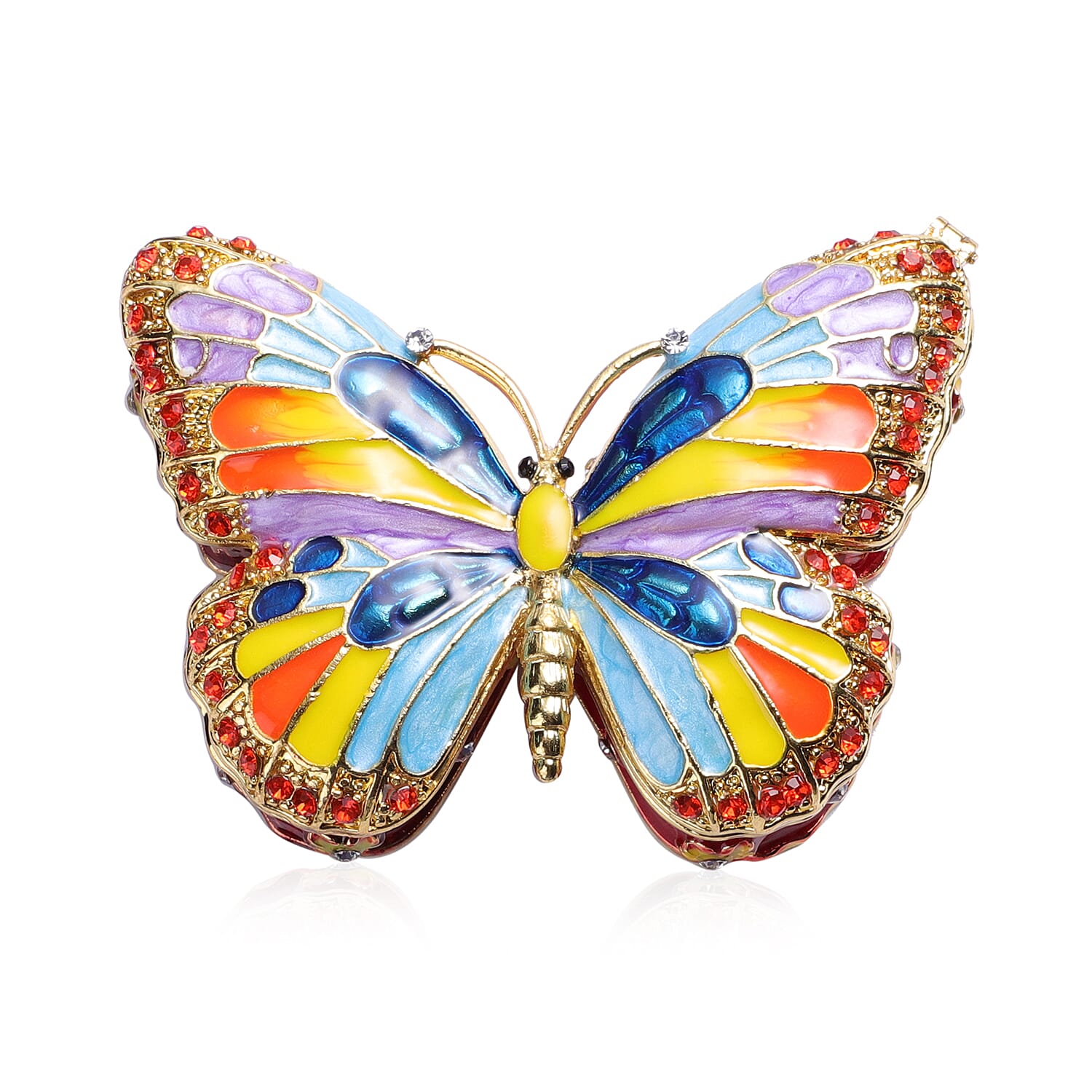 Multi Austrian Crystal Studded Enamelled Butterfly Trinket Box