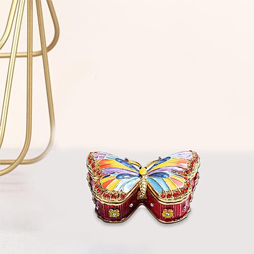 Multi Austrian Crystal Studded Enamelled Butterfly Trinket Box