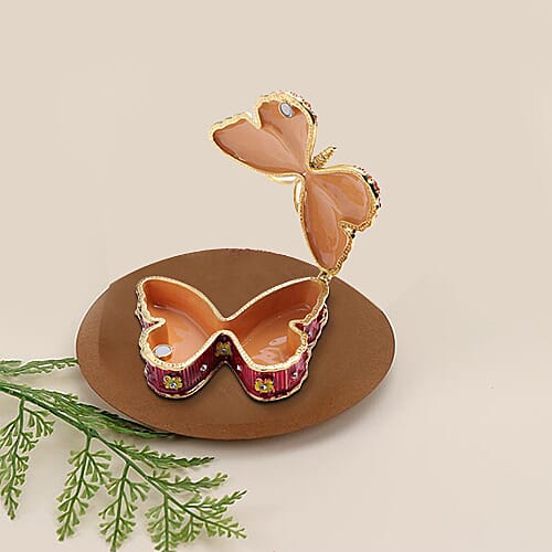 Multi Austrian Crystal Studded Enamelled Butterfly Trinket Box