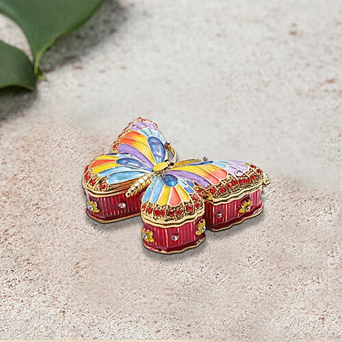 Multi Austrian Crystal Studded Enamelled Butterfly Trinket Box