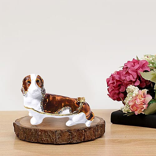 Multi Austrian Crystal Studded Enamelled Dog Trinket Box