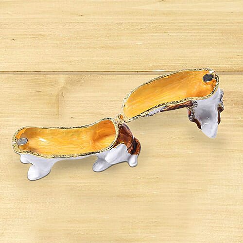 Multi Austrian Crystal Studded Enamelled Dog Trinket Box