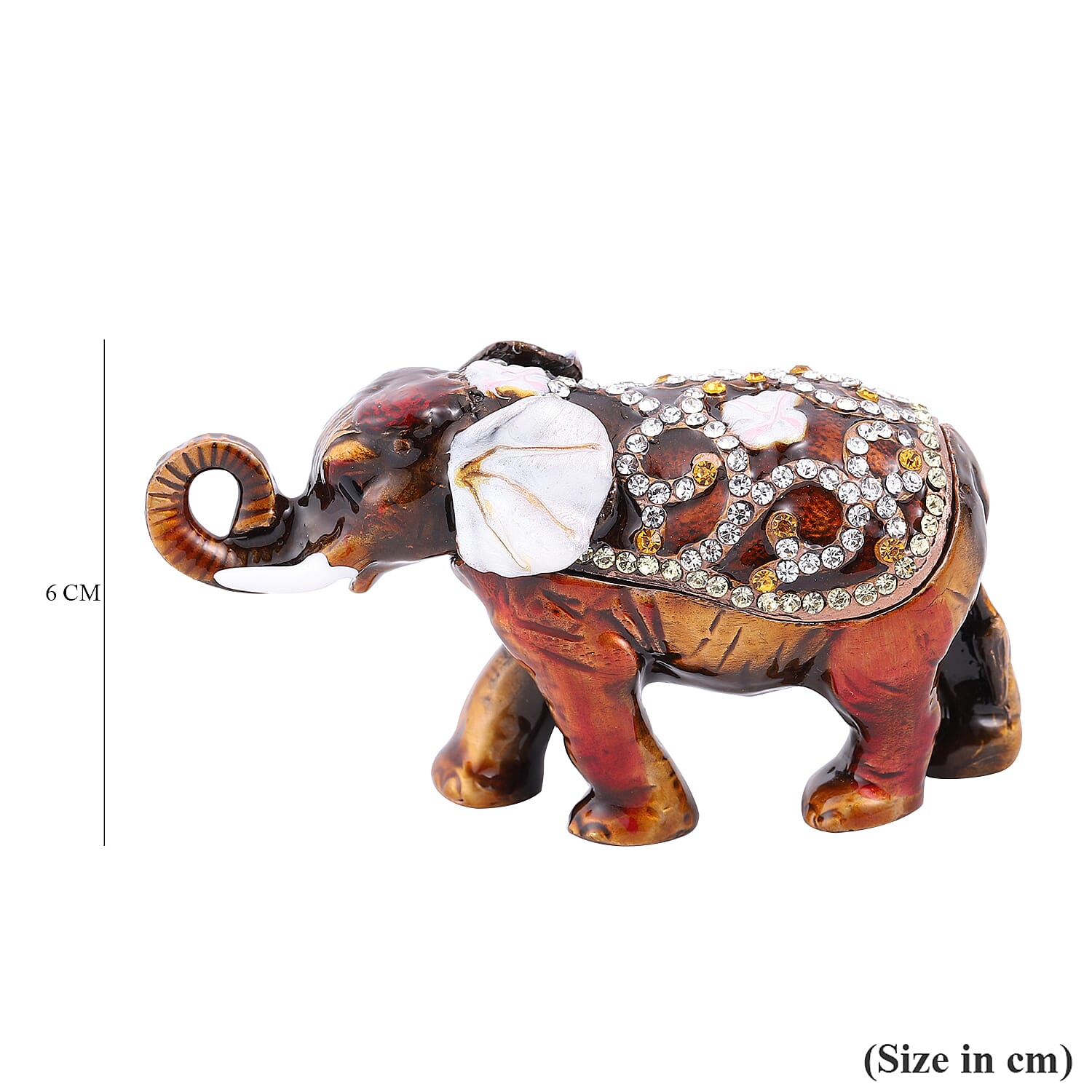 Multi Austrian Crystal Studded Enamelled Elephant Trinket Box in Antique Rose Gold Tone