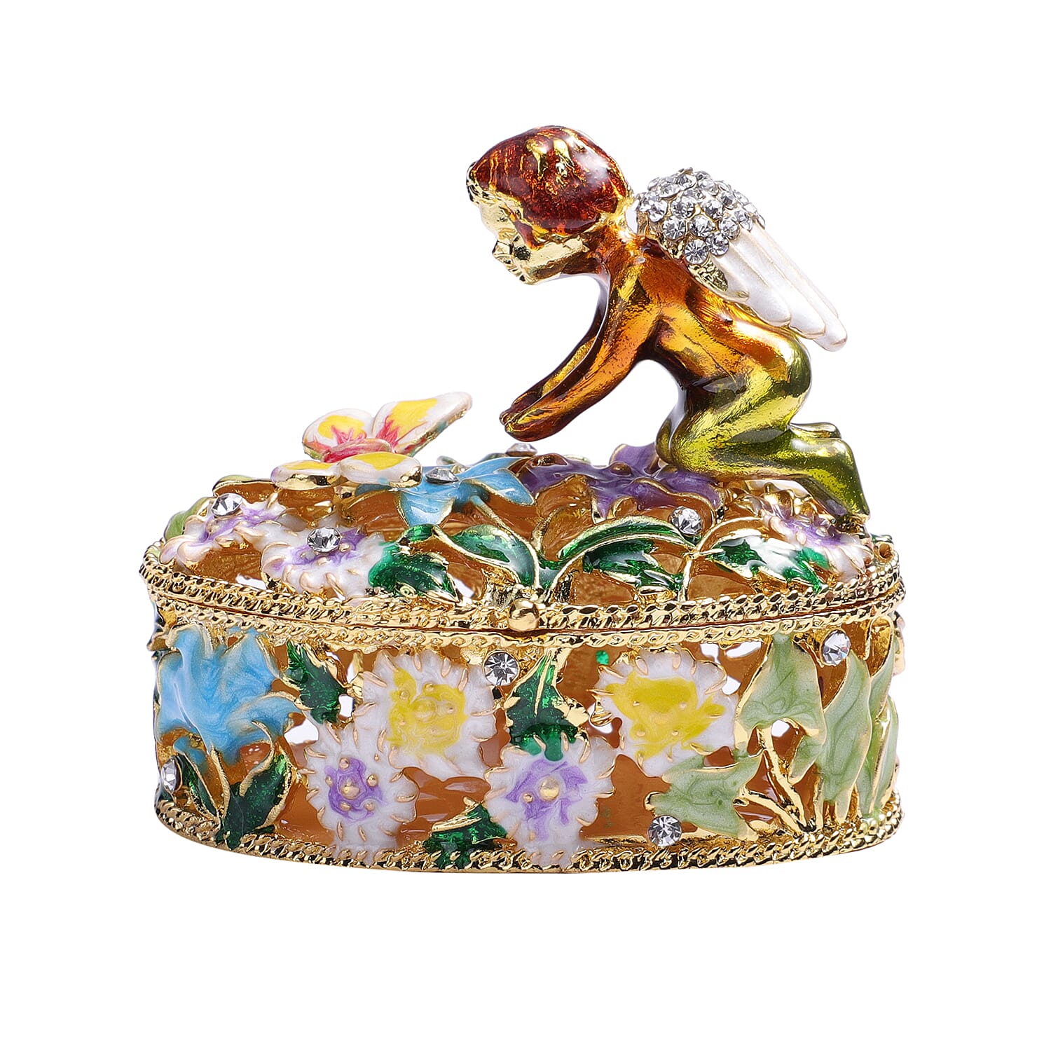 Multi Austrian Crystal Studded Angel Theme Trinket Box