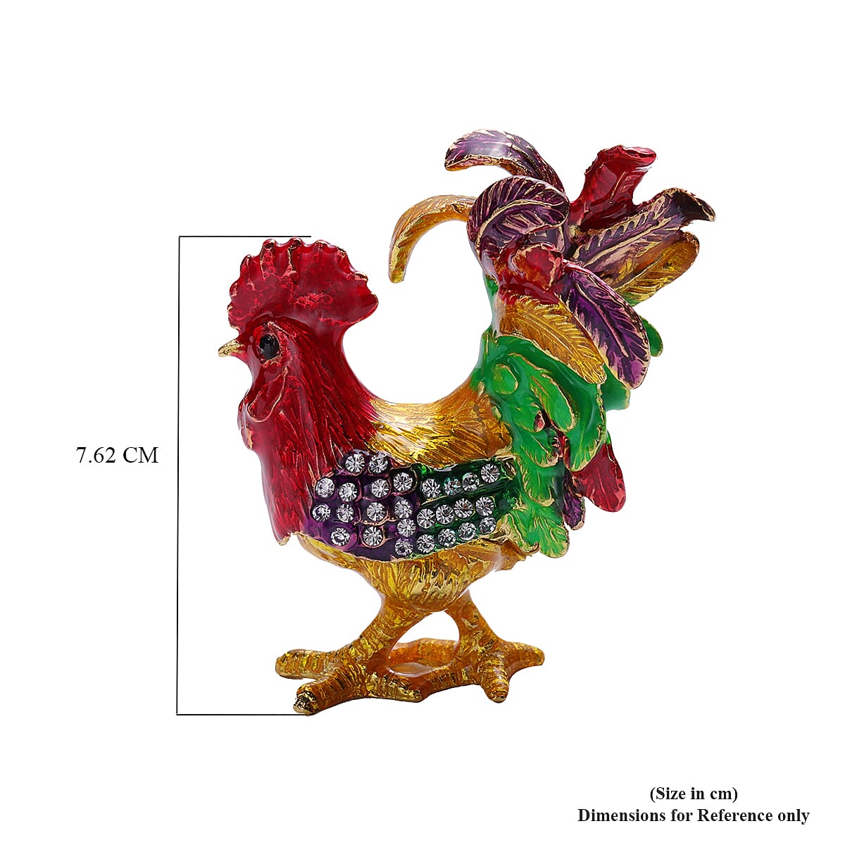 Black and White Austrian Crystal Studded Enamelled Rooster Theme Trinket Box with Magnetic Lock in Gold Tone