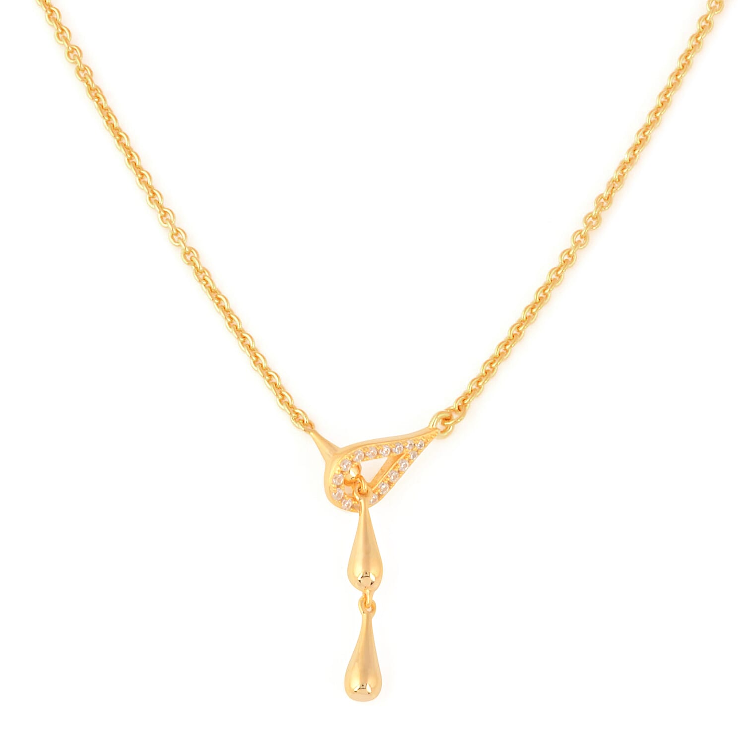 LucyQ - Natural Cambodian Zircon Lariat Drip Necklace (Size 20) in Yellow Gold Overlay Sterling Silver