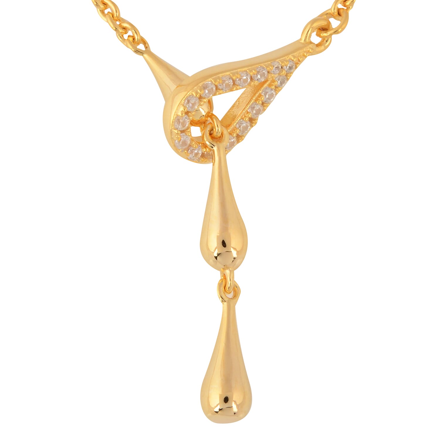 LucyQ - Natural Cambodian Zircon Lariat Drip Necklace (Size 20) in Yellow Gold Overlay Sterling Silver