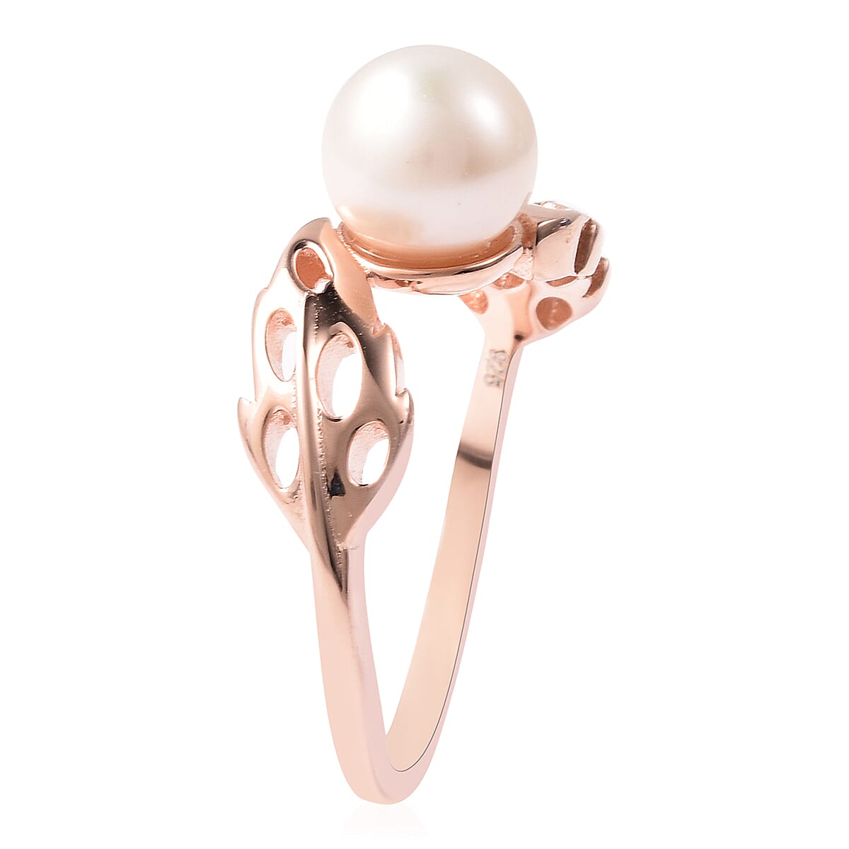 RACHEL GALLEY - Freshwater White Pearl Latticework Feather Ring in Rose Gold Overlay Sterling Silver