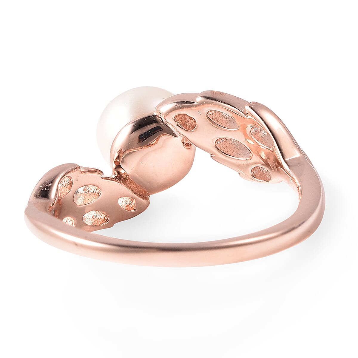 RACHEL GALLEY - Freshwater White Pearl Latticework Feather Ring in Rose Gold Overlay Sterling Silver