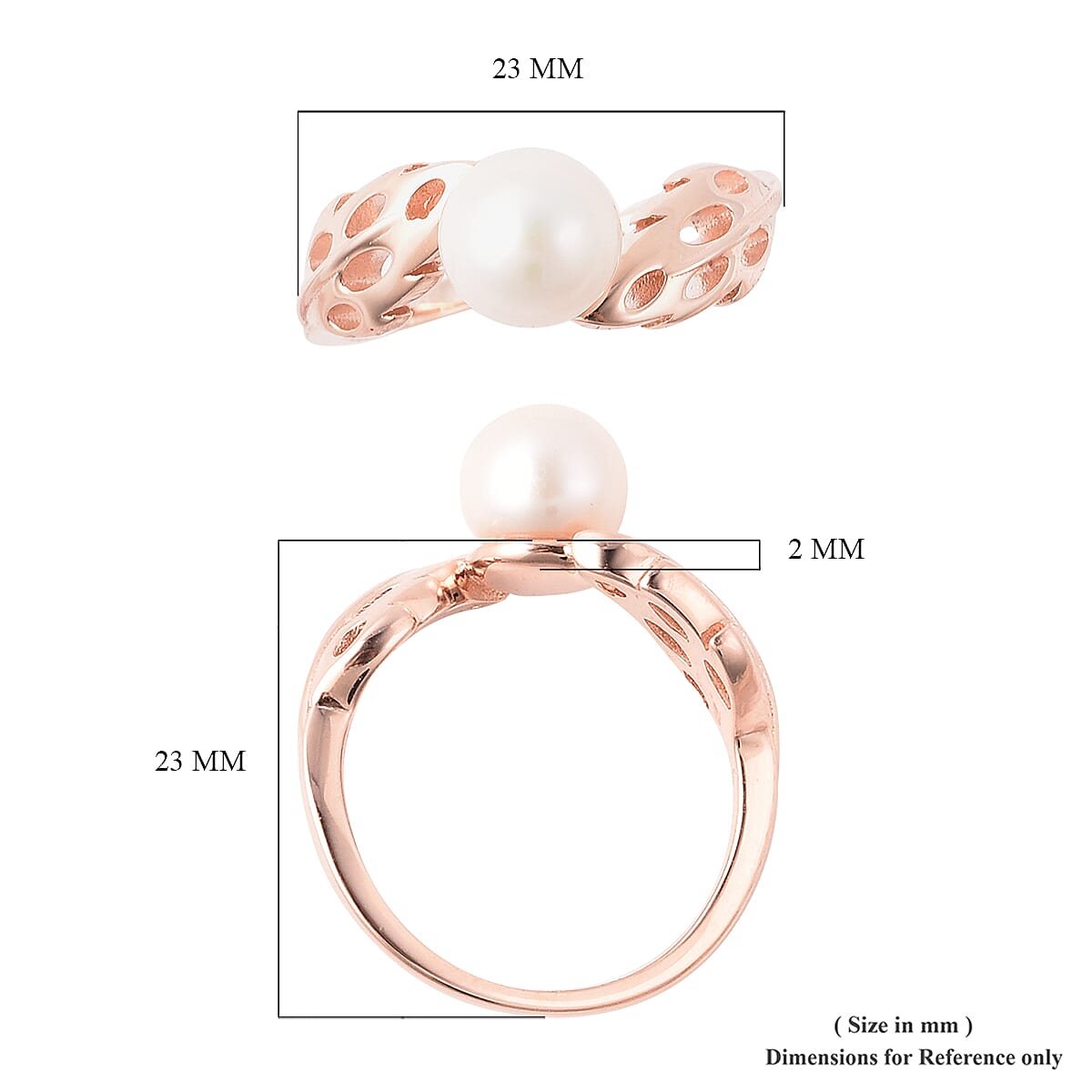 RACHEL GALLEY - Freshwater White Pearl Latticework Feather Ring in Rose Gold Overlay Sterling Silver
