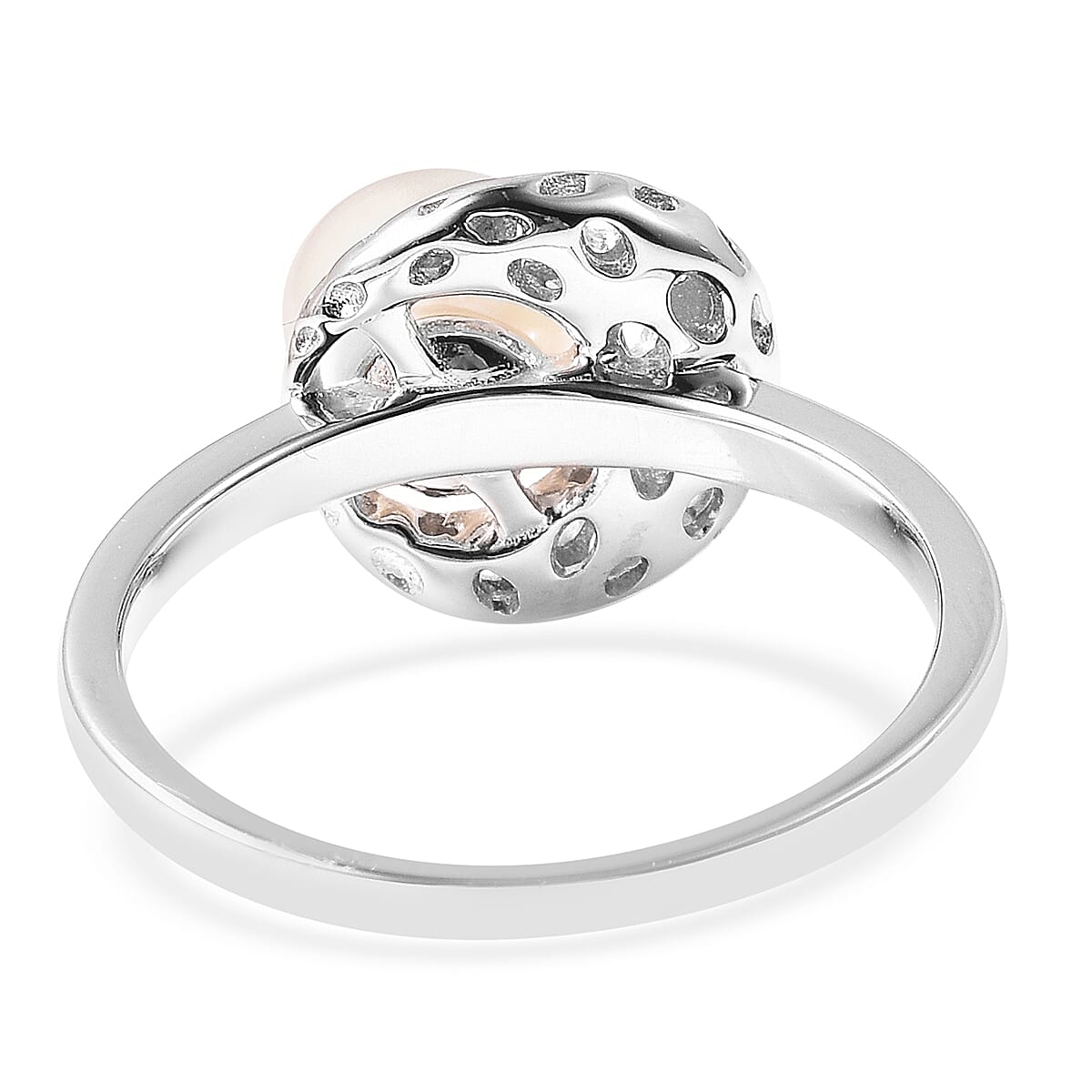 RACHEL GALLEY - Freshwater White Pearl Latticework Solitaire Ring in Rhodium Overlay Sterling Silver