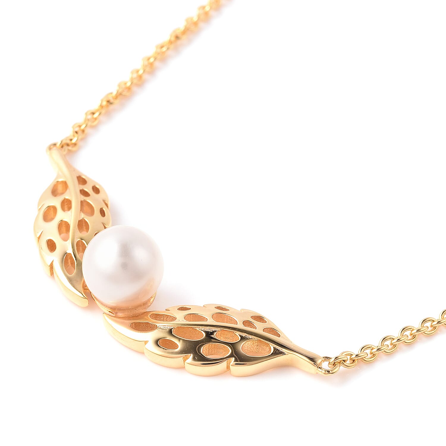 RACHEL GALLEY - Freshwater White Pearl Feather Necklace (Size 24) in Yellow Gold Overlay Sterling Silver