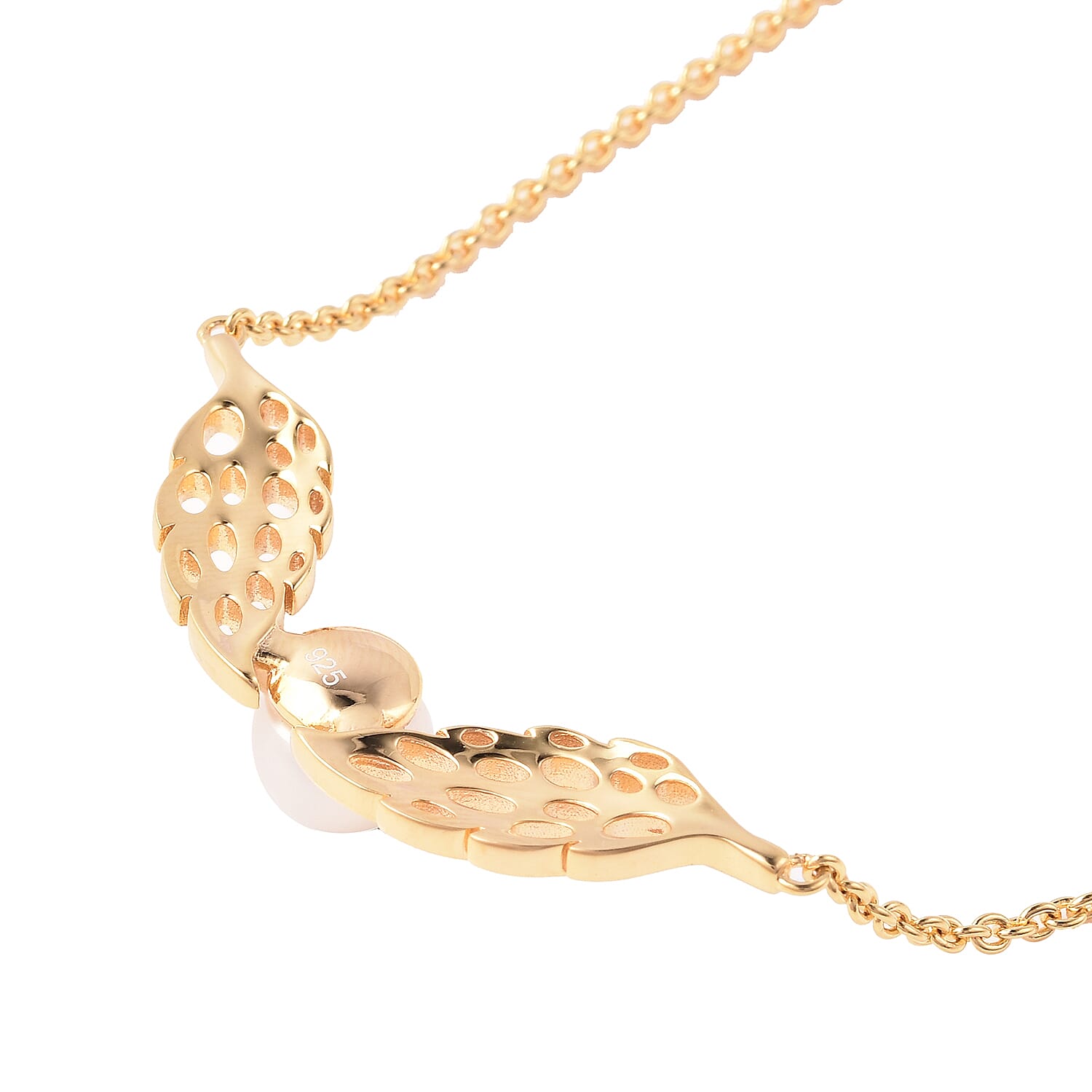RACHEL GALLEY - Freshwater White Pearl Feather Necklace (Size 24) in Yellow Gold Overlay Sterling Silver