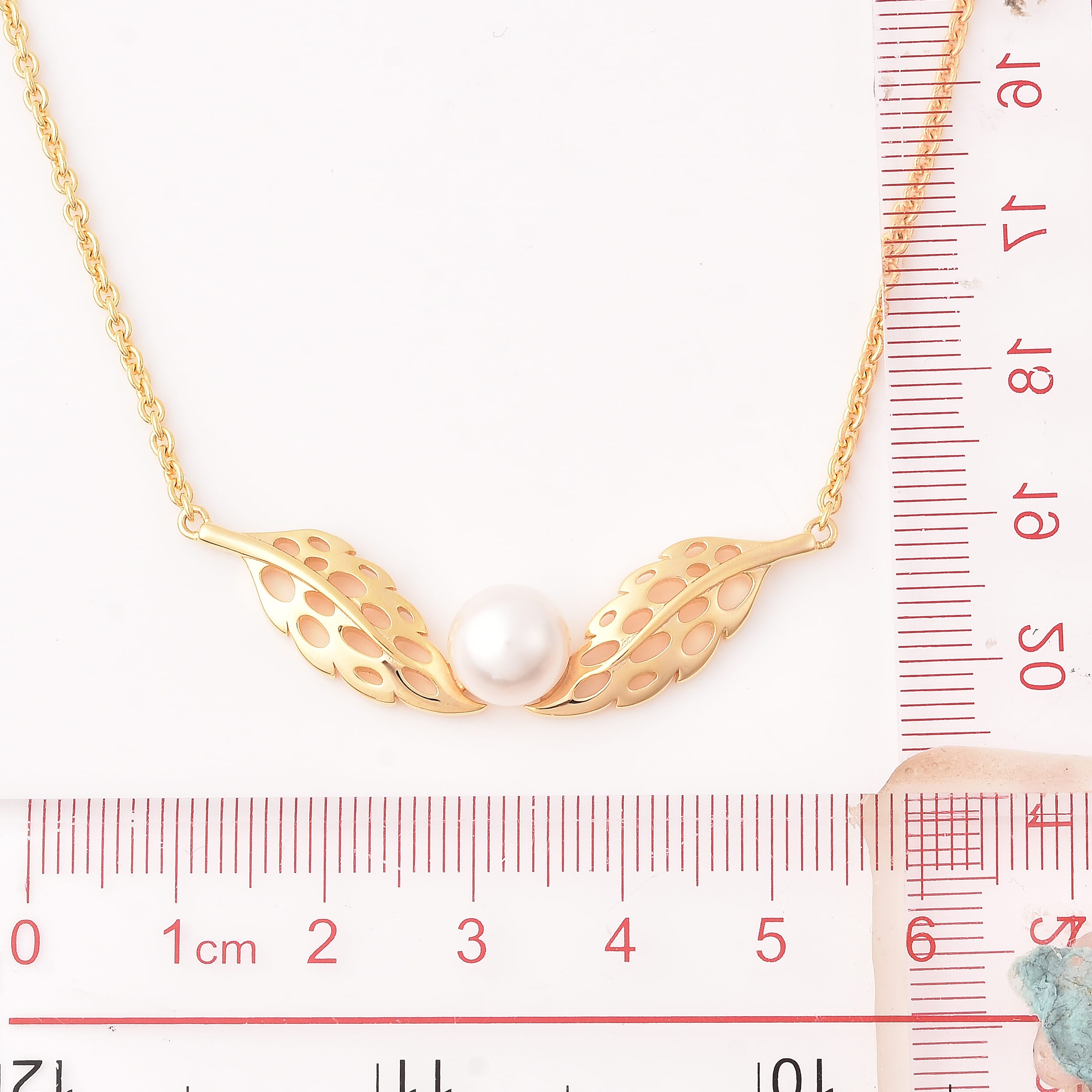 RACHEL GALLEY - Freshwater White Pearl Feather Necklace (Size 24) in Yellow Gold Overlay Sterling Silver