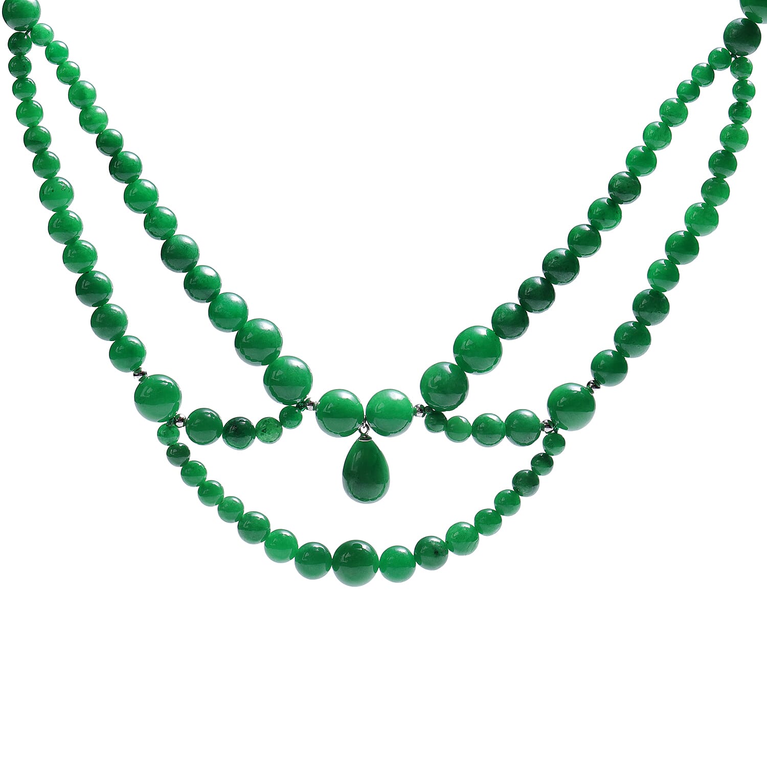 Green Jade Necklace (Size 20) with Magnetic Lock in Rhodium Overlay Sterling Silver  414.00 Ct.