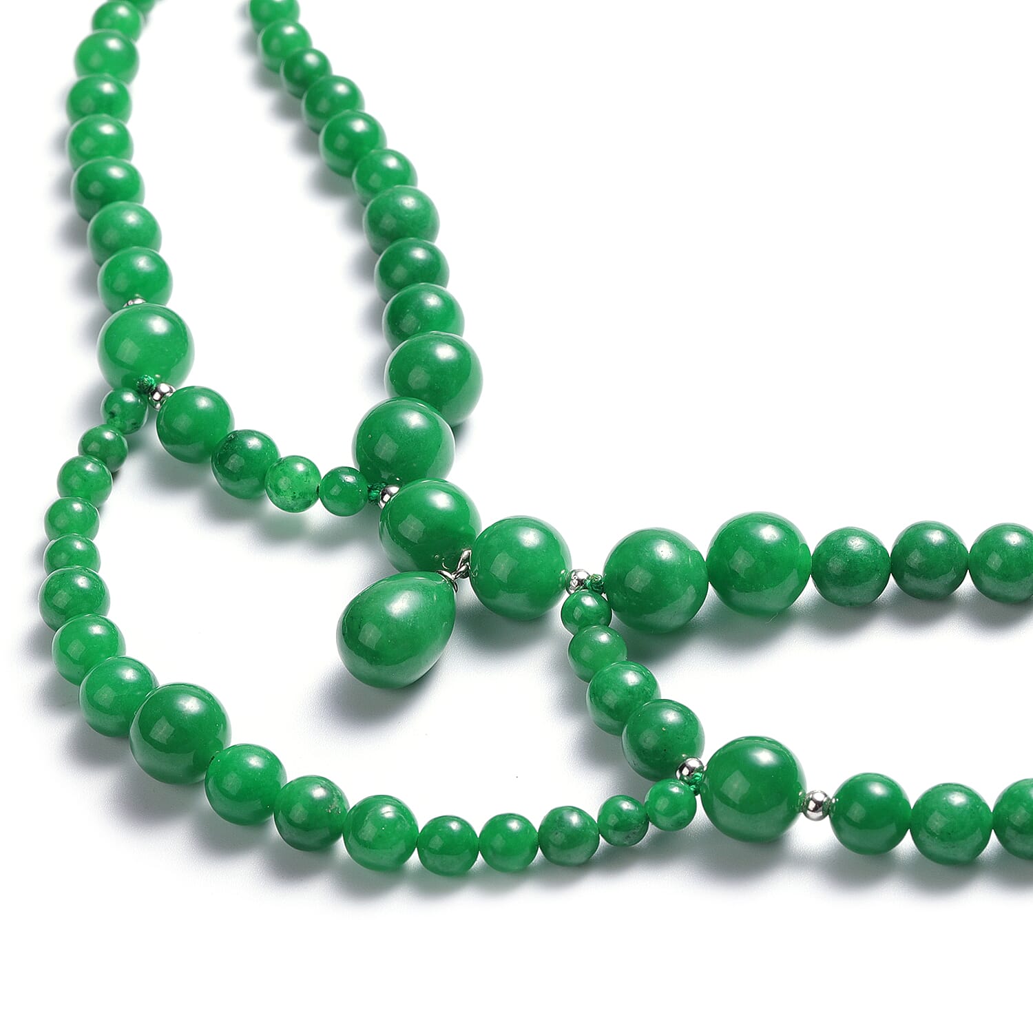 Green Jade Necklace (Size 20) with Magnetic Lock in Rhodium Overlay Sterling Silver  414.00 Ct.