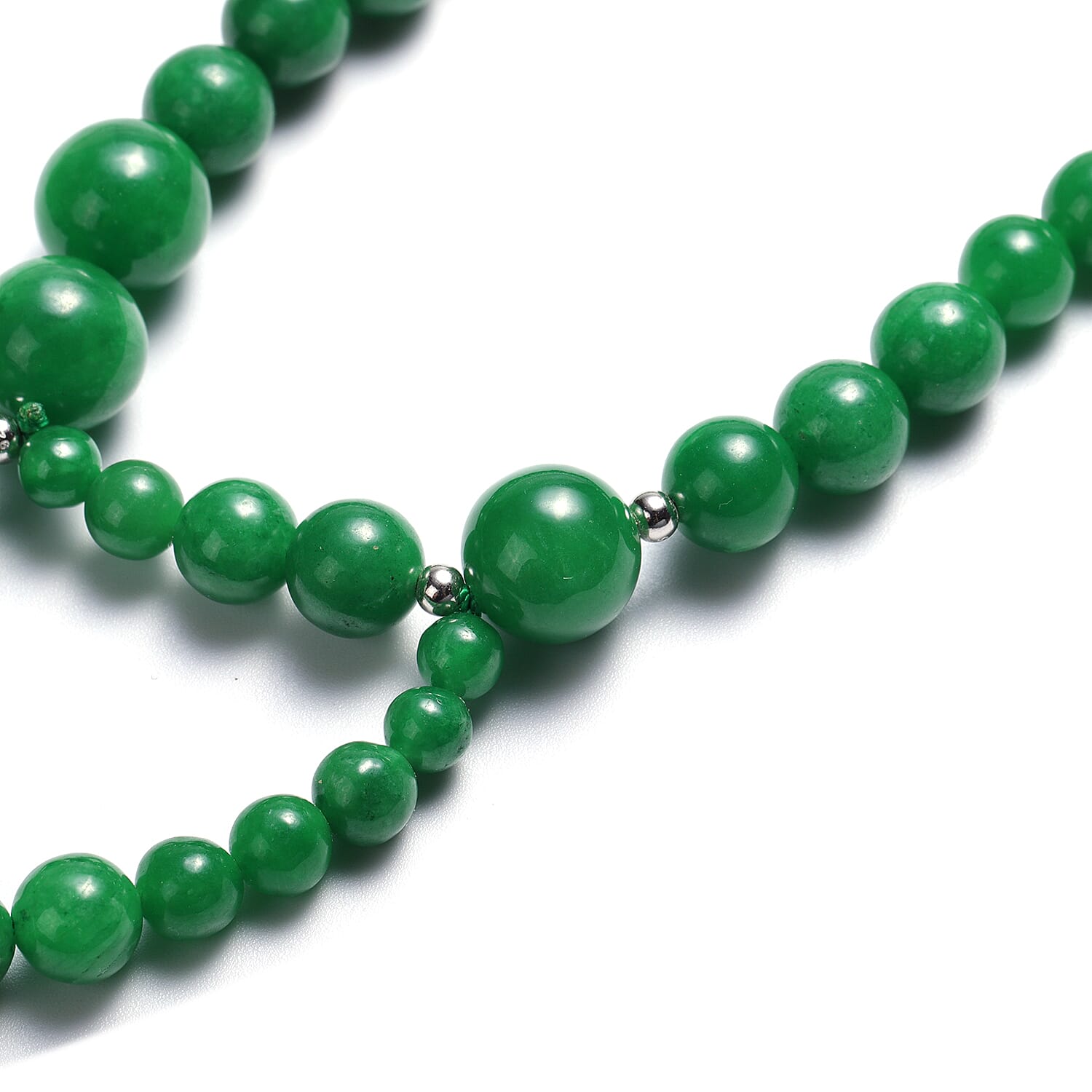 Green Jade Necklace (Size 20) with Magnetic Lock in Rhodium Overlay Sterling Silver  414.00 Ct.