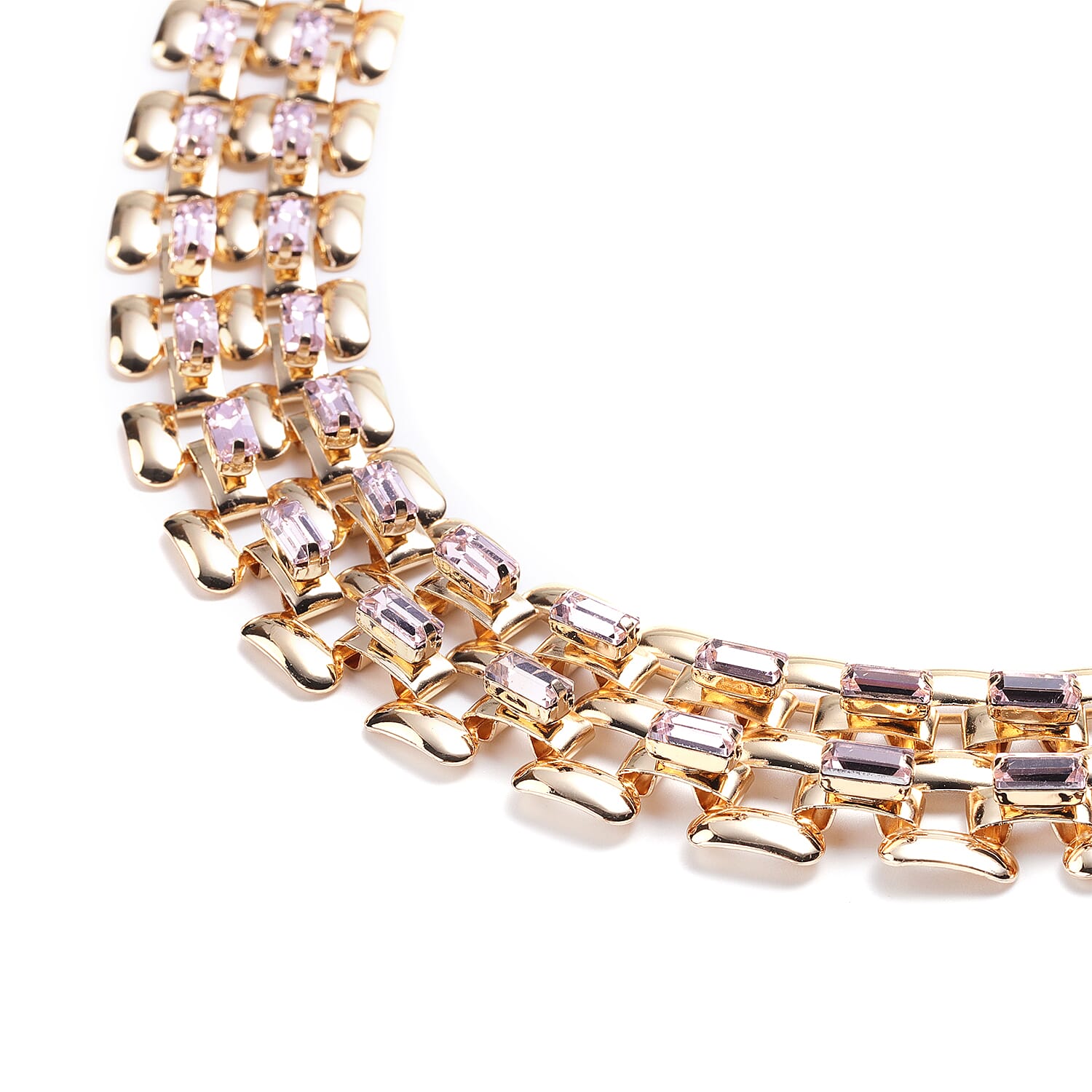 Designer Inspired- Pink Crystal- Panther Link Necklace (Size 20) in Gold Tone