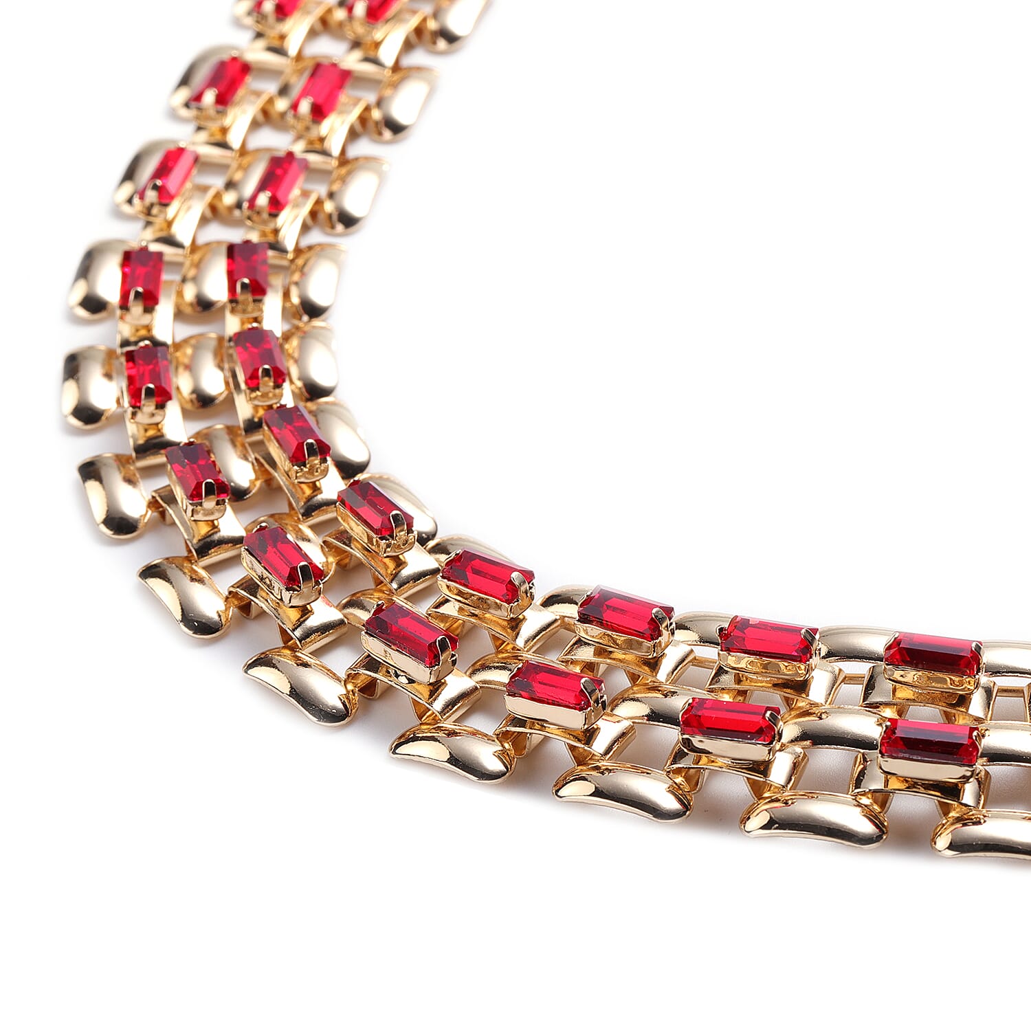 Designer Inspired- Red Crystal- Panther Link Necklace (Size 20) in Gold Tone
