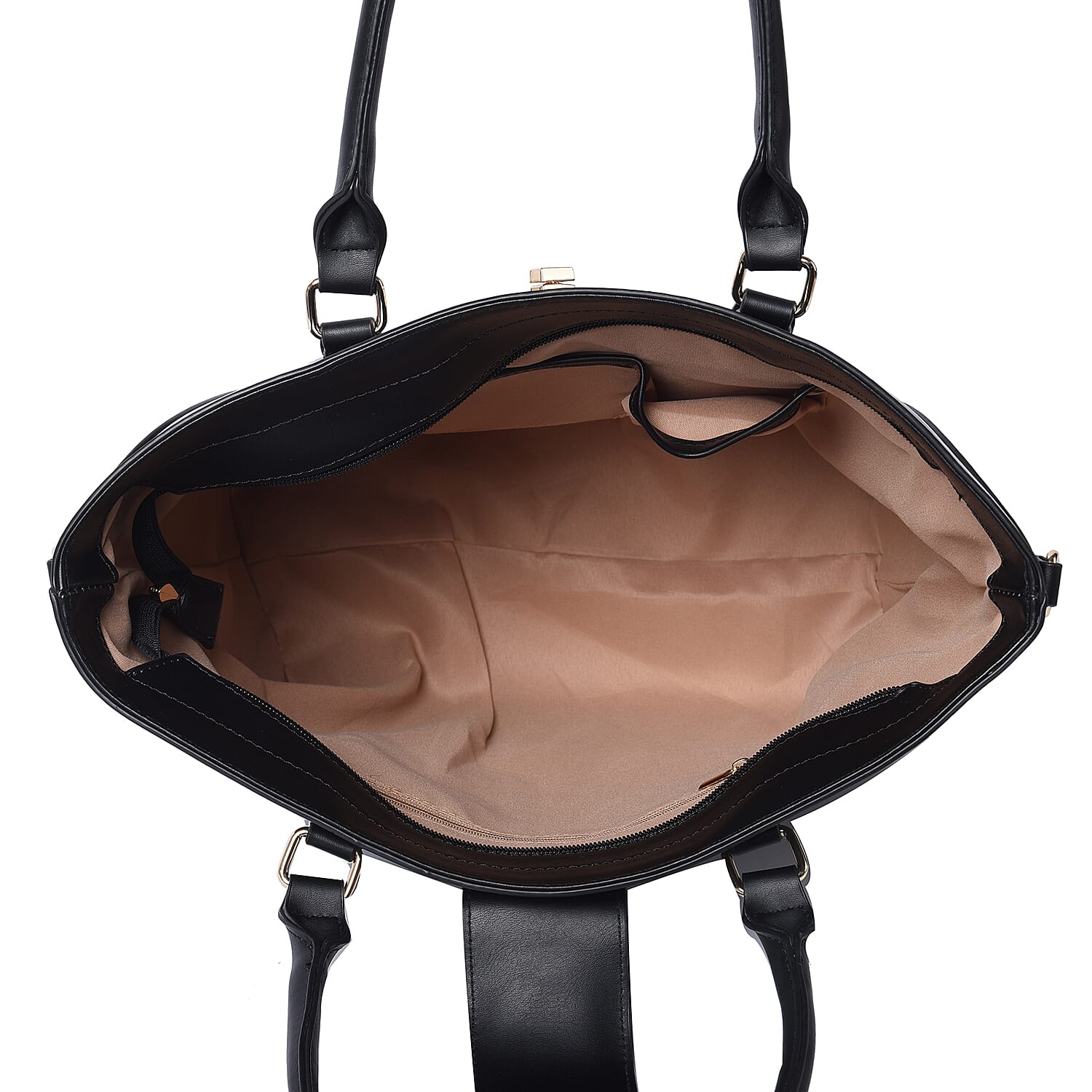 Black Patent Satchel Bag with Adjustable Shoulder Strap (38x29x14.5x31cm)