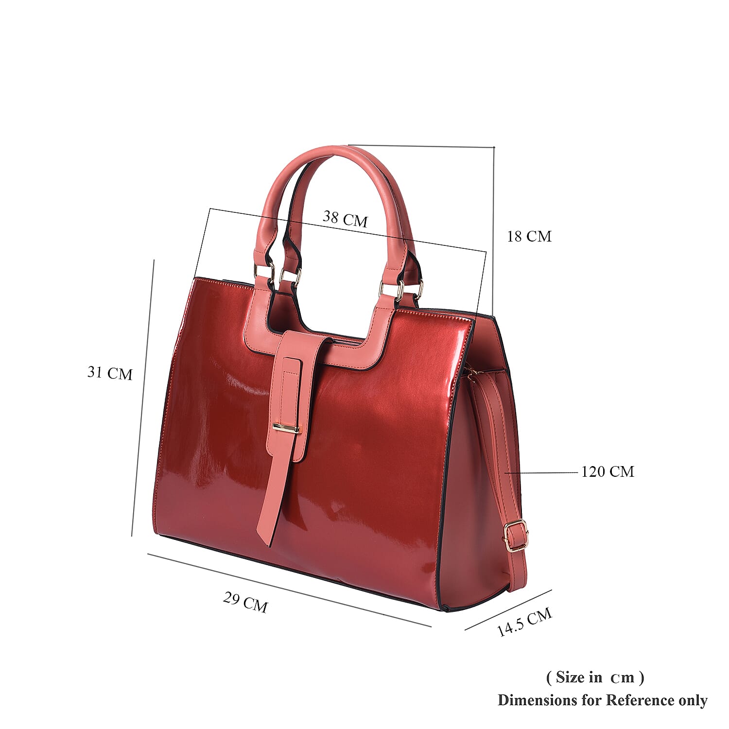 Wine Red Patent Satchel Bag with Adjustable Shoulder Strap (38x29x14.5x31cm)