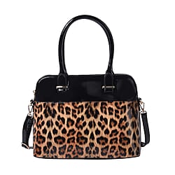 Brown Leopard Print Handbag (32x25x13cm) with Detachable and Adjustable Shoulder Strap (L: 120cm)