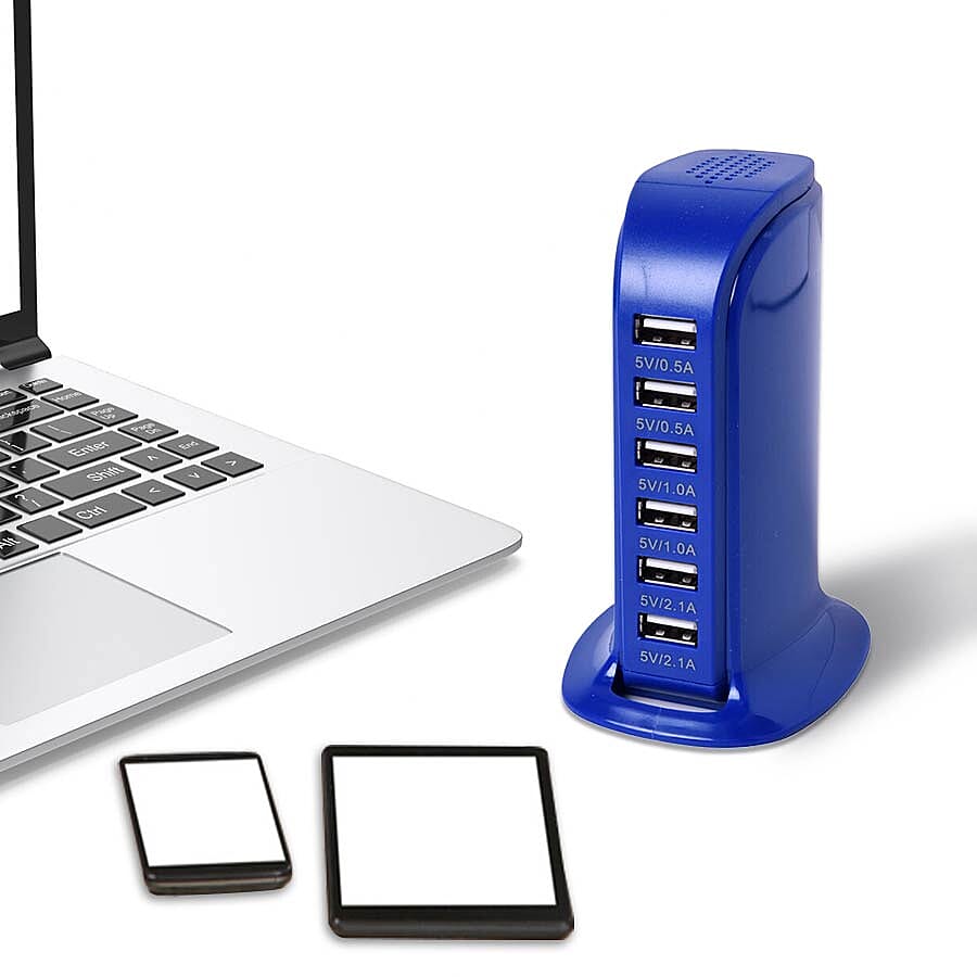 The 6-iSmart Port USB Wall Charger - Blue