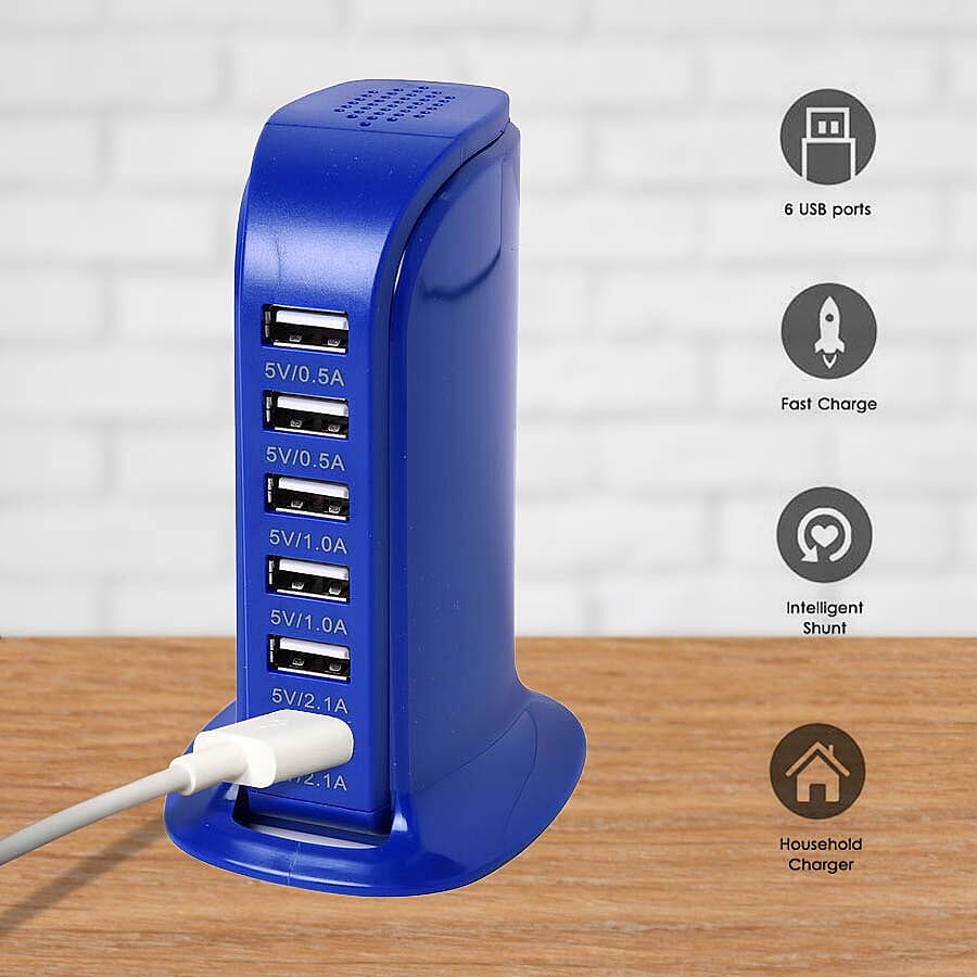 The 6-iSmart Port USB Wall Charger - Blue