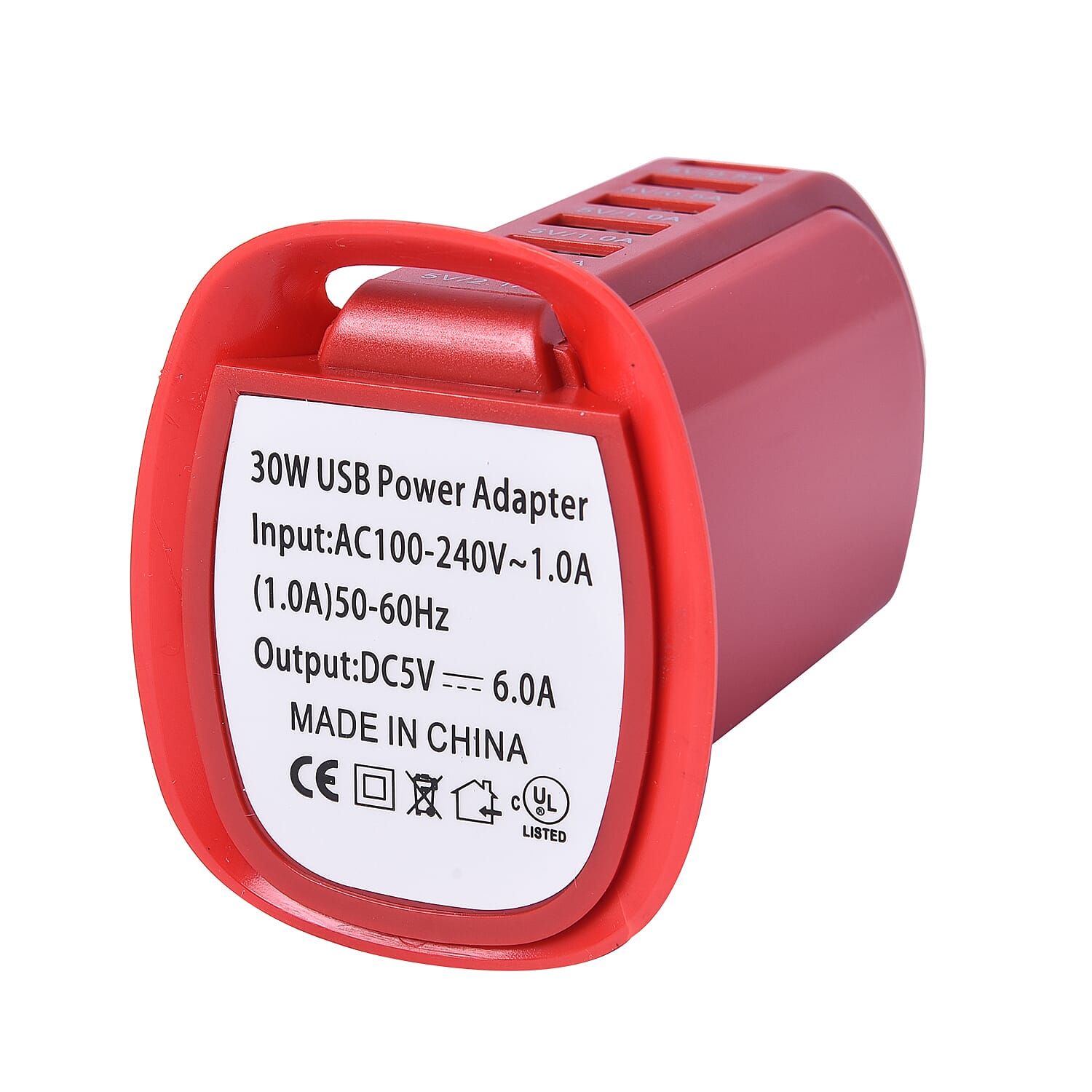 The 6-iSmart Port USB Wall Charger (Size 8x6x11 Cm), 30W - Red