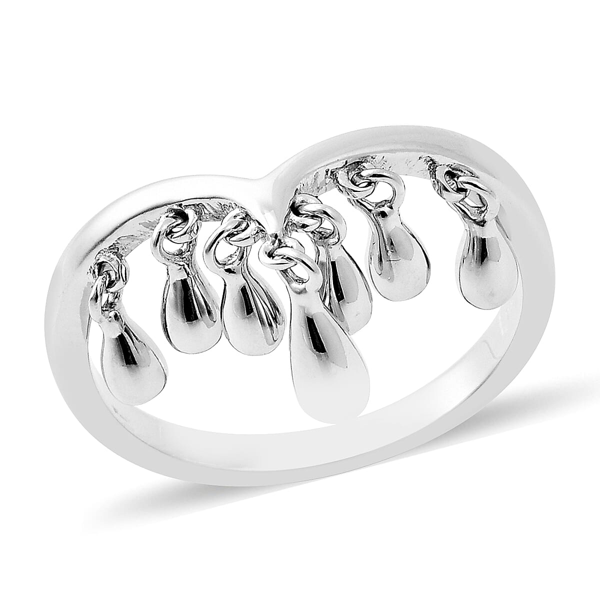 LucyQ - Drip Collection- Rhodium Overlay Sterling Silver Chevron Ring