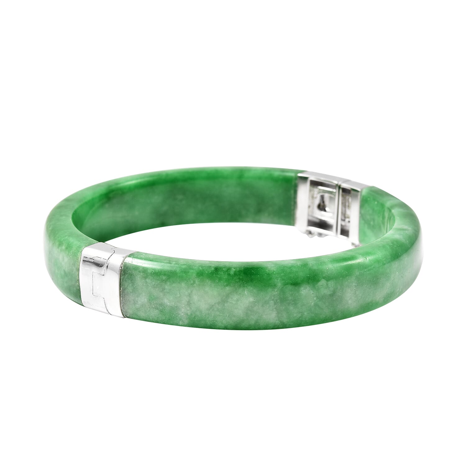 Designer Inspired-Green Jade Bangle (Size 7.5) in Rhodium Overlay Sterling Silver 205.25 Ct