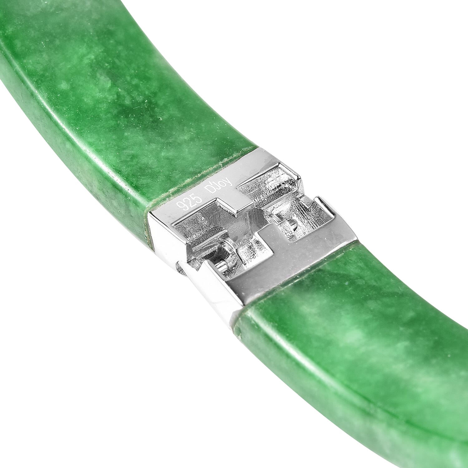 Designer Inspired-Green Jade Bangle (Size 7.5) in Rhodium Overlay Sterling Silver 205.25 Ct