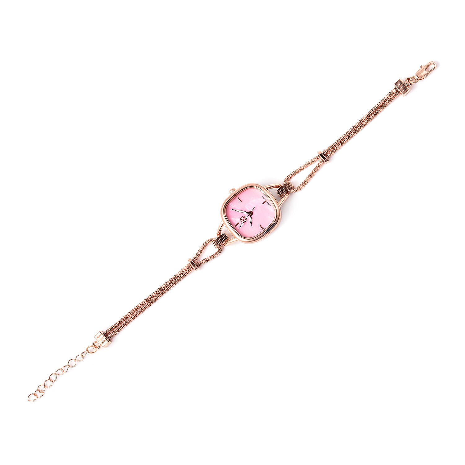 3 Piece Set - STRADA Japanese Movement Pink Dial Water Resistant Watch with Chain (Size 24), Bracelet (Size 7.5) and Butterfly Charm in Rose Gold Tone