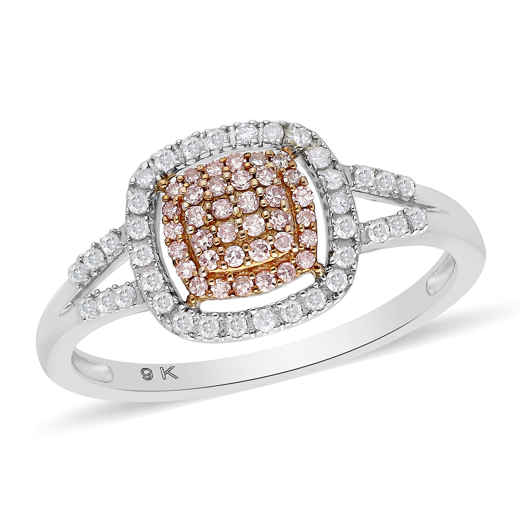 9K Yellow and White Gold Natural Pink Diamond and White Diamond (I3) Ring 0.34 Ct.