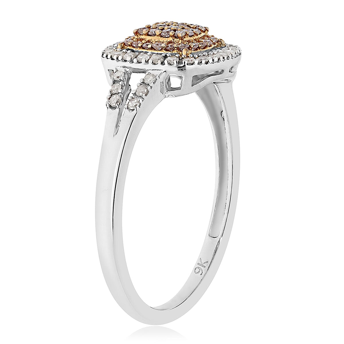 9K Yellow and White Gold Natural Pink Diamond and White Diamond (I3) Ring 0.34 Ct.