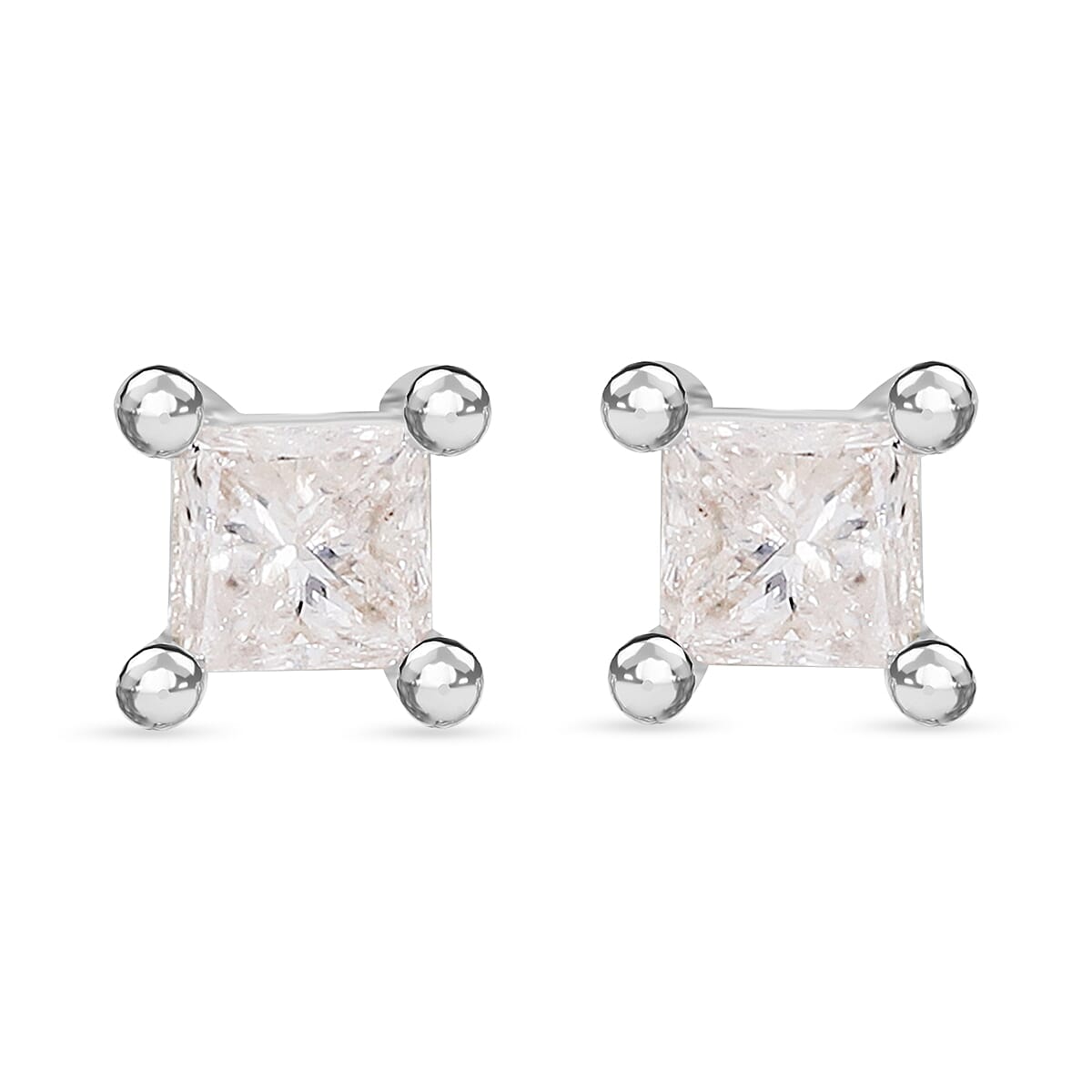 9K White Gold SGL Certified Diamond (I3-G-H) Stud Earrings (with Push Back) 0.25 Ct.