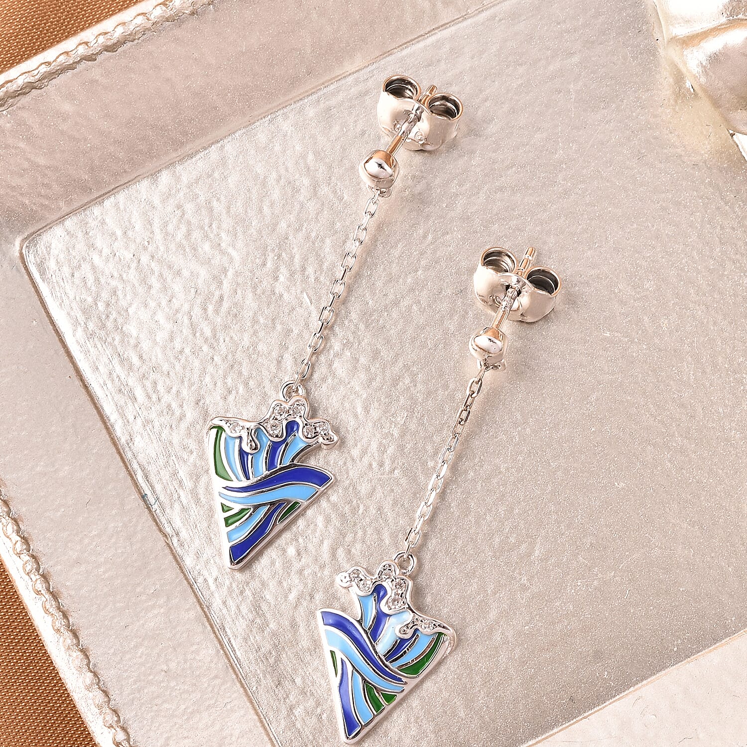 Isabella Liu Embrace Scar Collection - Natural Cambodian Zircon Enamelled Dangle Earrings in Rhodium Overlay Sterling Silver