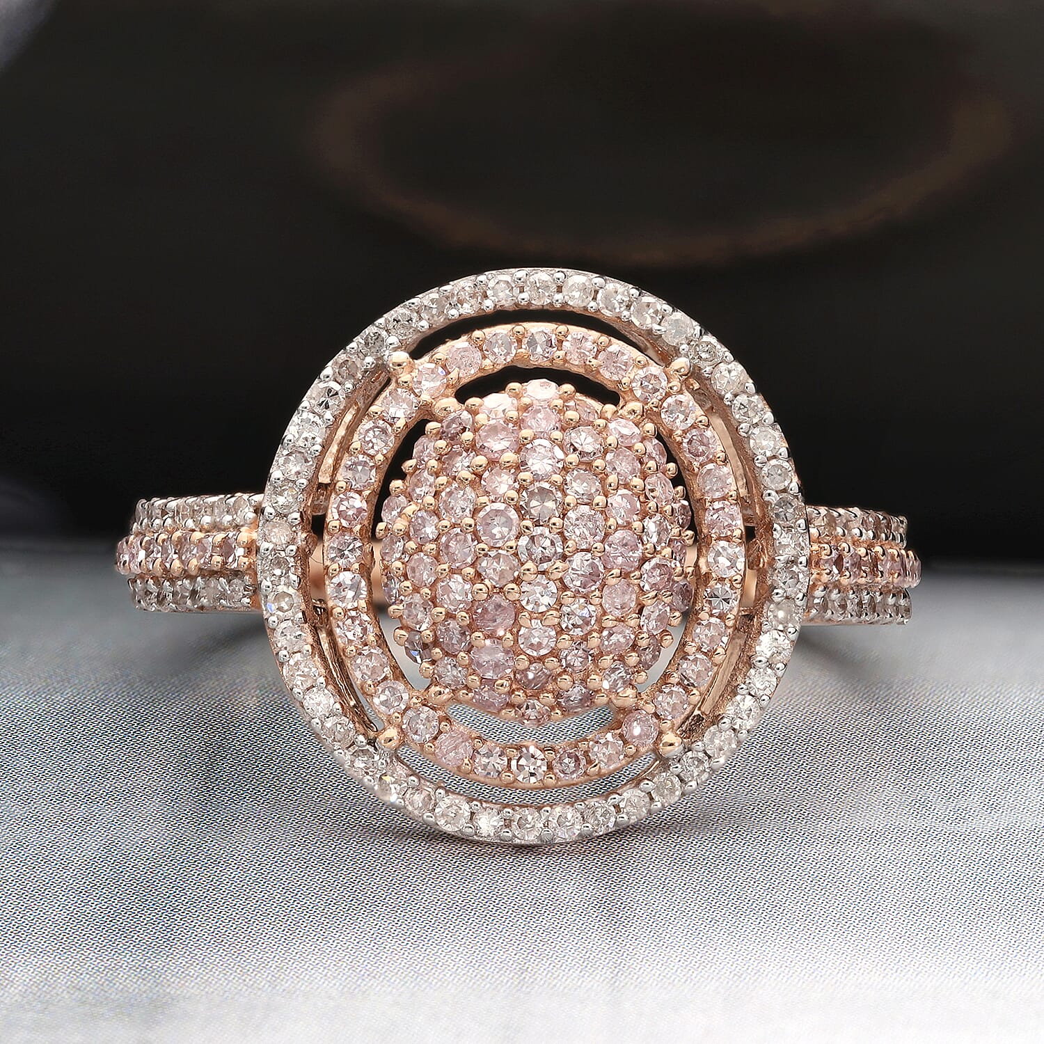9K Rose Gold Natural White and Pink Diamond Ring 1.00 Ct.